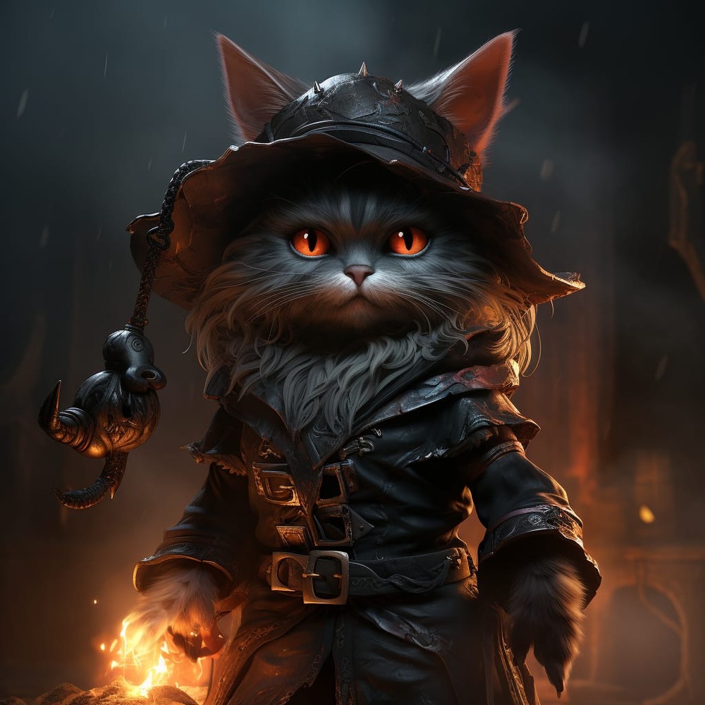V3CN4's dark cat avatar wearing a hat, with glowing amber eyes